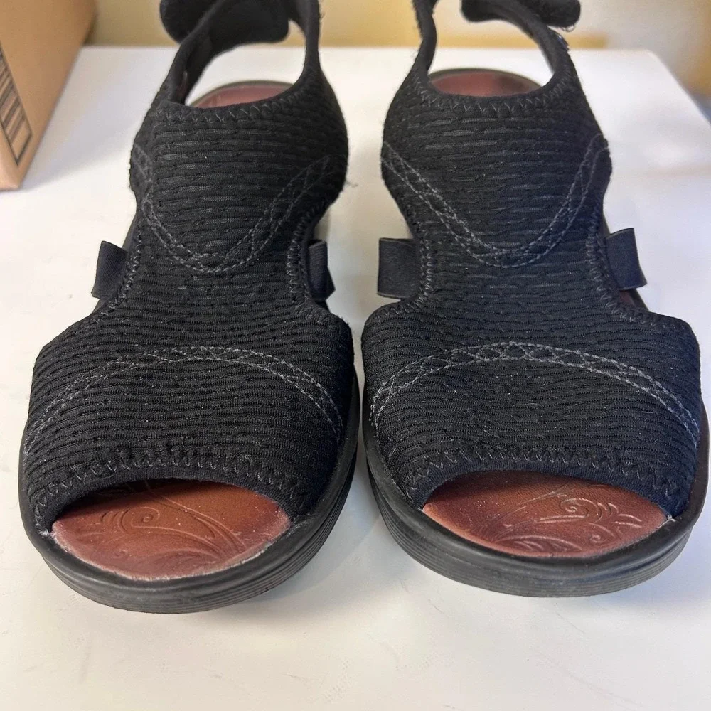 Bzees Dream‎ Black Fabric Comfort Wedge Sandals Women's Size 10M